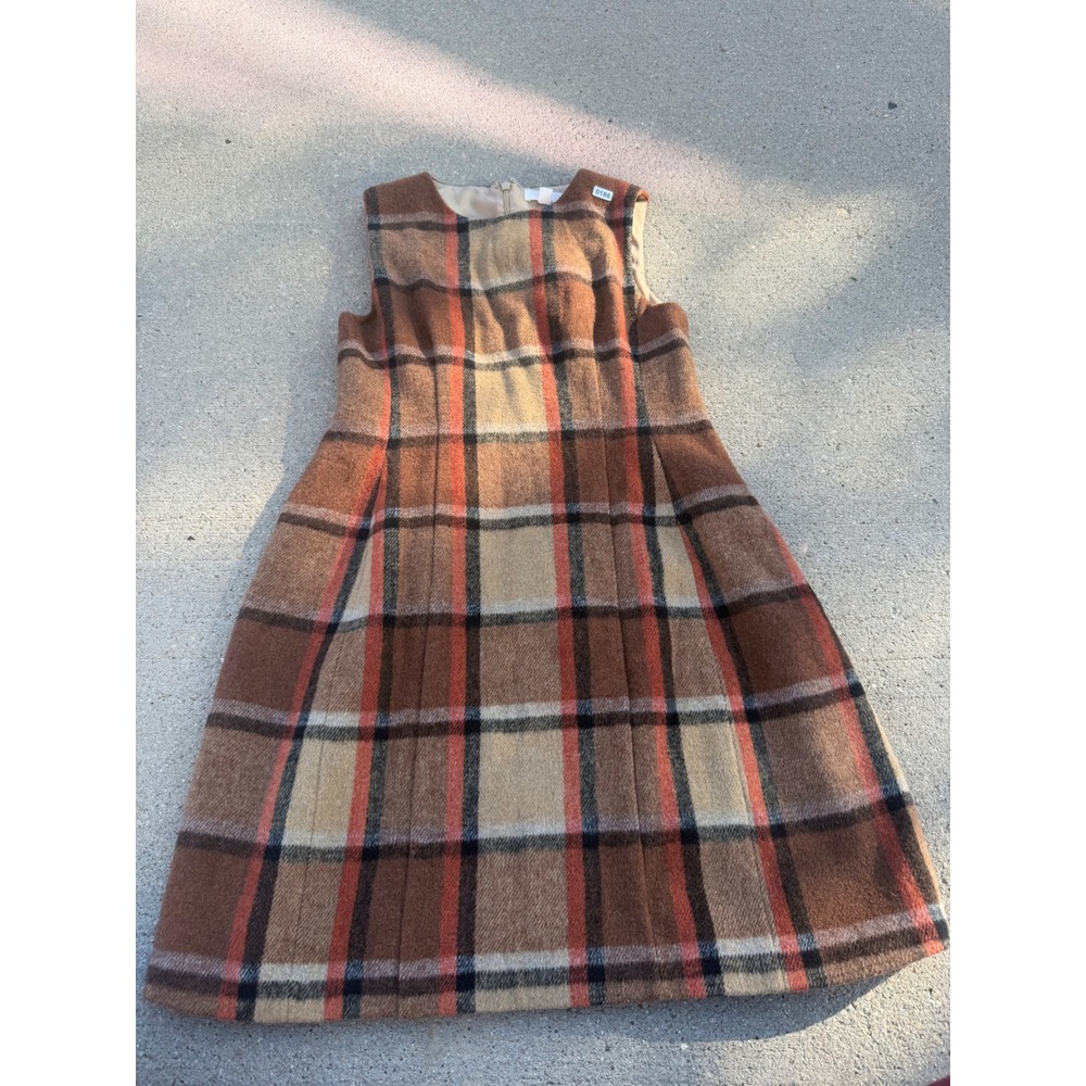 A Loves A Girls Brown Orange Plaid Wool Blend Sleeveless Dress Size L Large